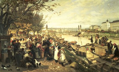 Fruit market in Schazel, near the Maria Theresa Bridge, Vienna, 1895 by Alois Schonn